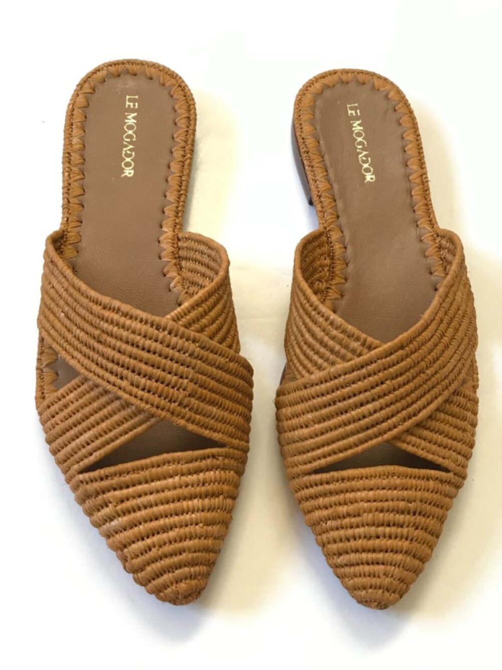Le Mogador Azoulay Flats Slides Mules Womens 39 9 Tan Raffia Anthropologie Boho